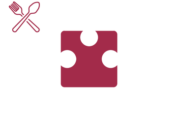 Dunkelrotes Puzzleteil mit Icon Besteck